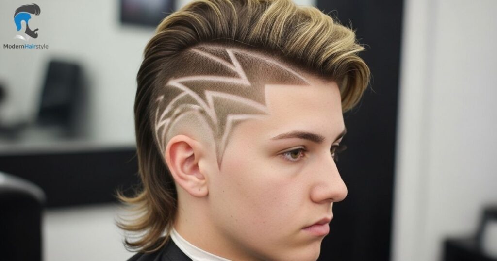 Burst Fade Mullet with Design
