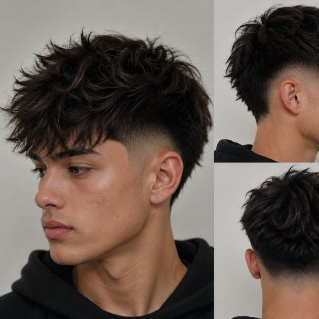 High Burst Fade Straight Hair with Messy Top