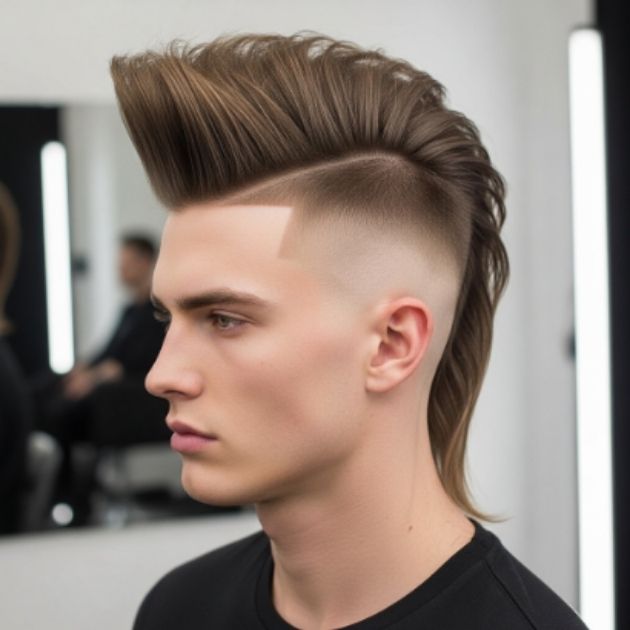 High Burst Fade Straight Hair with Mohawk