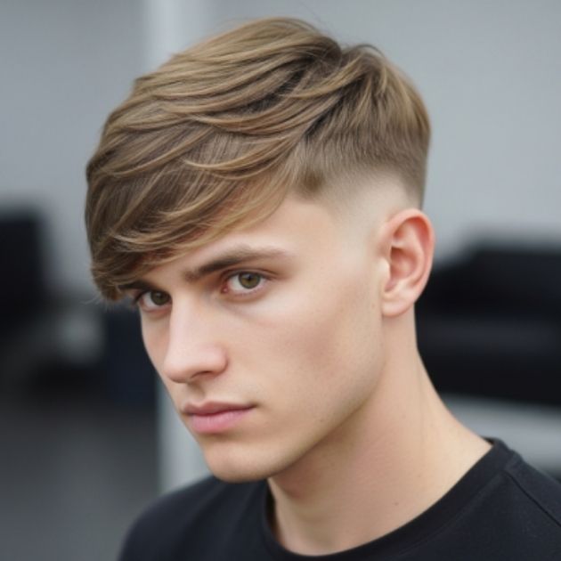 Long Burst Fade Straight Hair Layered Top