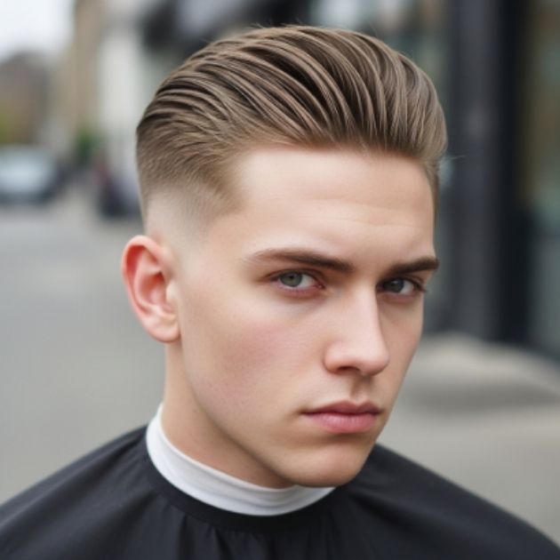 Mid Burst Fade Straight Hair Slick Back