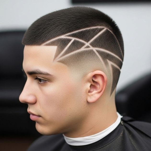 Burst Fade Buzz Cut With Design Line