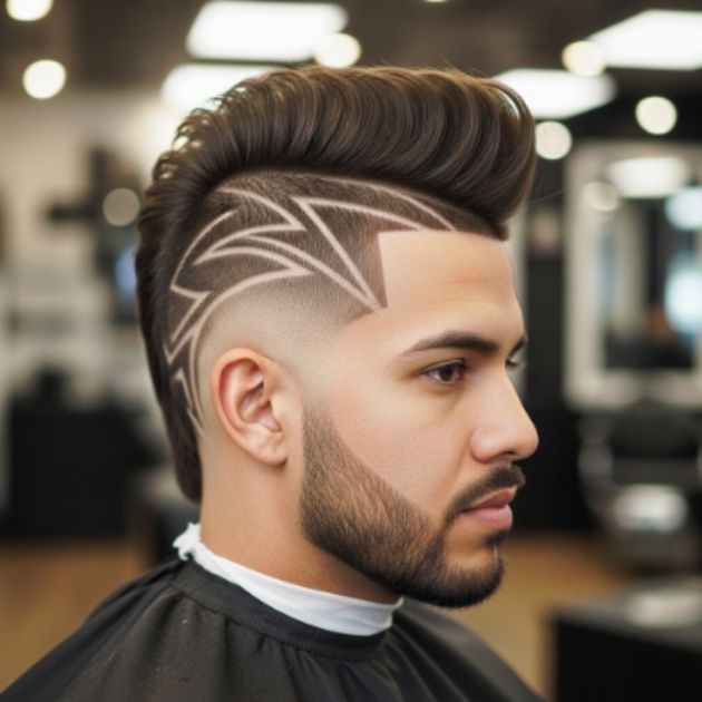 Burst Fade Mohawk with Design