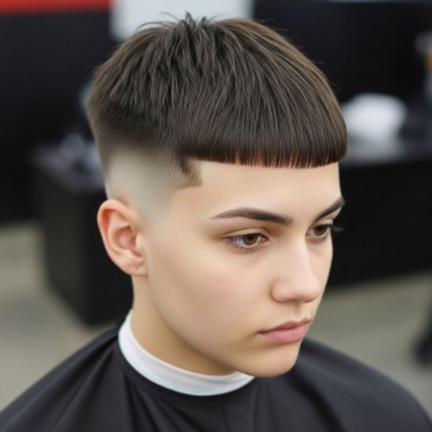 Crop Top Fade with Sharp Blunt Fringe