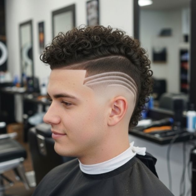 Curly Burst Fade Mohawk