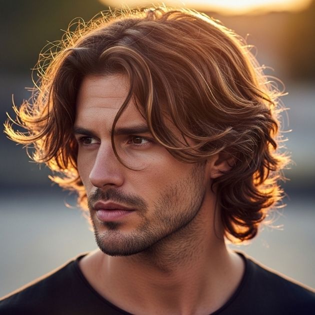 Long Wolf Cut Men Wavy Hair