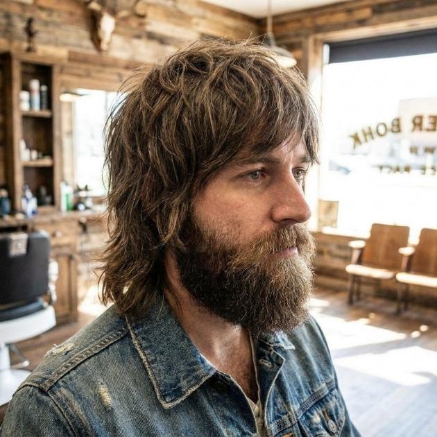 Long Wolf Cut Men With Beard
