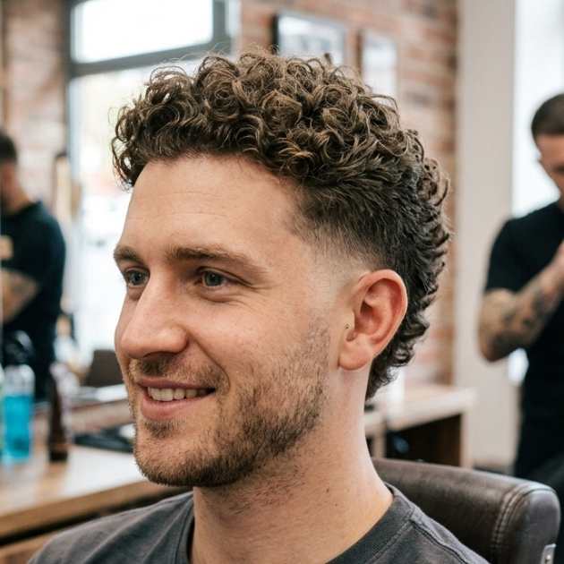 Low Burst Fade Curly Hair Men