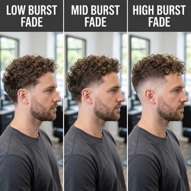 Low vs Mid vs High Burst Fade Curly Hair