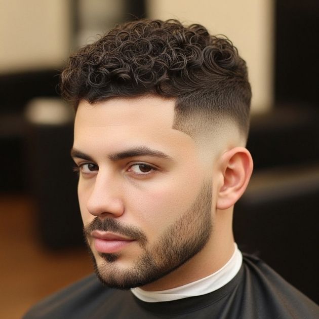 Mid burst fade curly hair