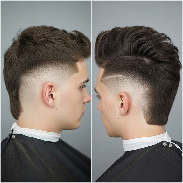 Mid burst fade mullet and mid burst fade mohawk