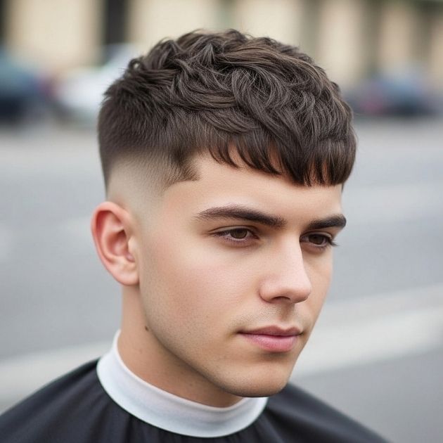 Mid burst fade textured fringe