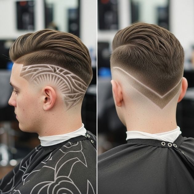 Mid burst fade with design and mid burst fade with V