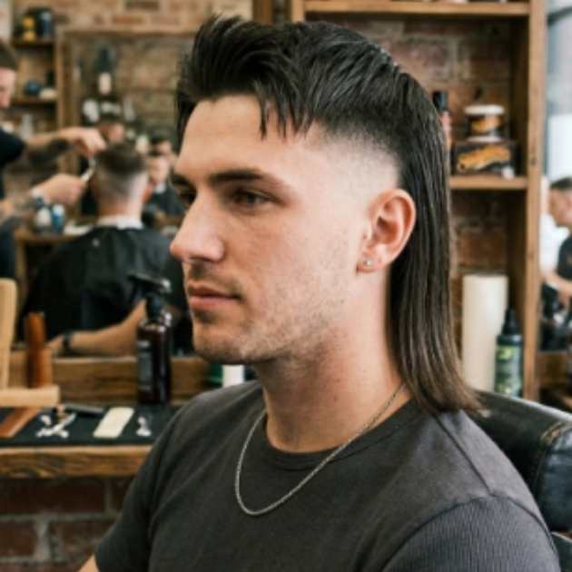 Straight Hair Mullet Fade