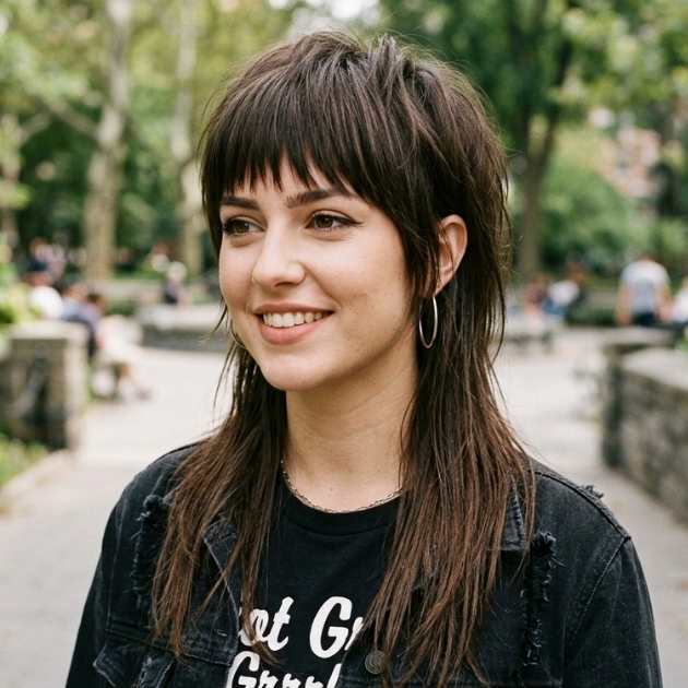 Straight Hair Mullet with Fringe or Bangs