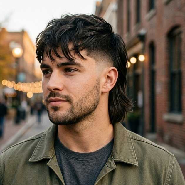 Straight Hair Mullet with Taper Fade