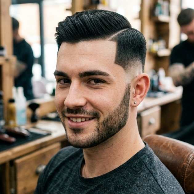 High Burst Fade with Side Part