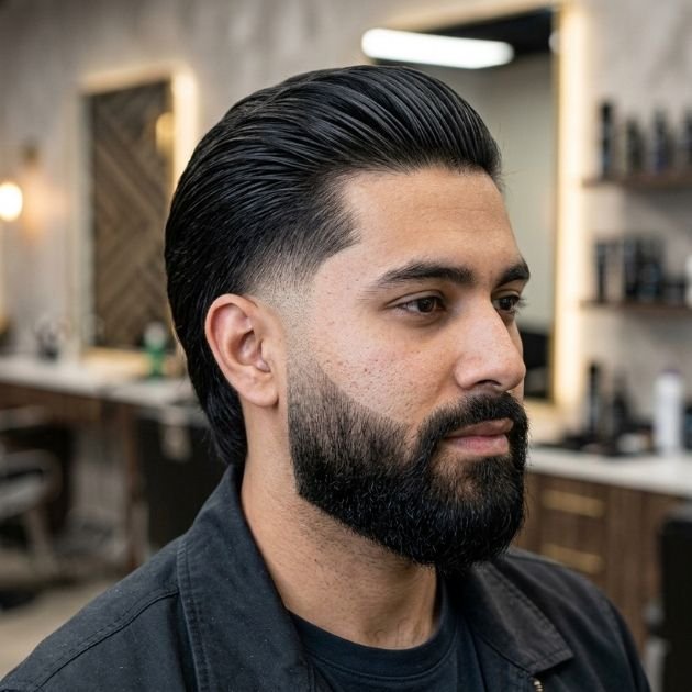 Beard Blend Burst Fade Slick Back