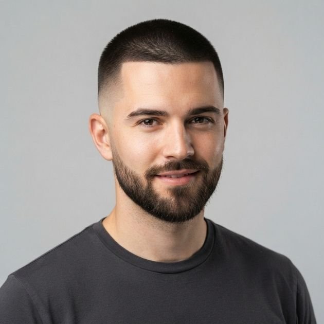 Buzz Cut with Beard and Burst Fade
