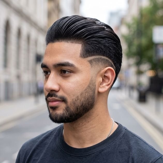 Razor Line Burst Fade Slick Back