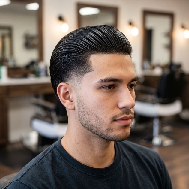 Wet Look Slick Back Burst Fade